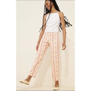 Free People She's All That Orange & Yellow Gingham Ankle Crop Pant Size 4 Retro